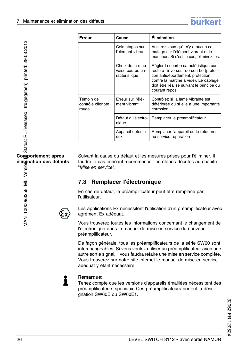 3 remplacer l'électronique | Burkert Type 8112 User Manual | Page 98 / 112