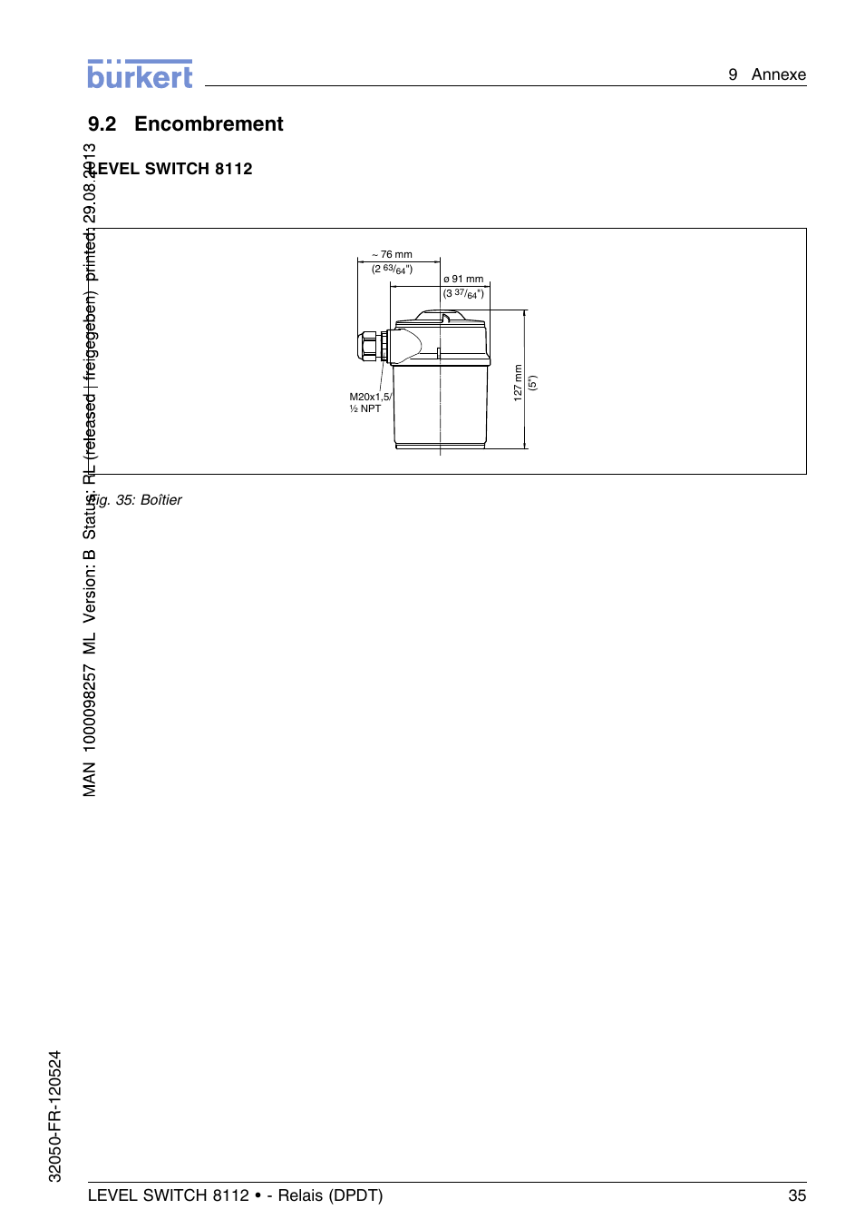 2 encombrement, Level switch 8112 | Burkert Type 8112 User Manual | Page 111 / 116