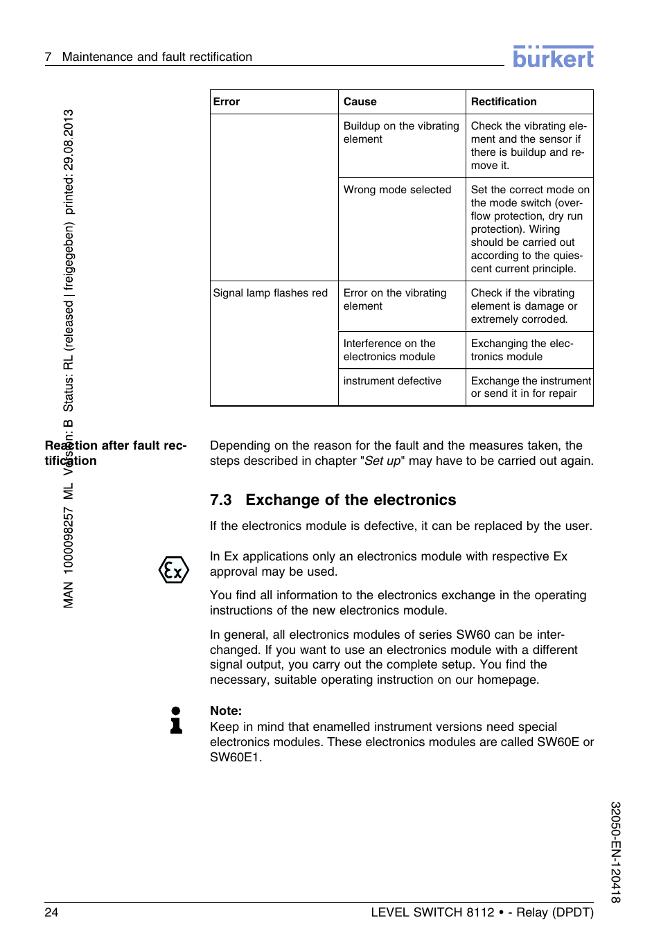 3 exchange of the electronics | Burkert Type 8112 User Manual | Page 24 / 116