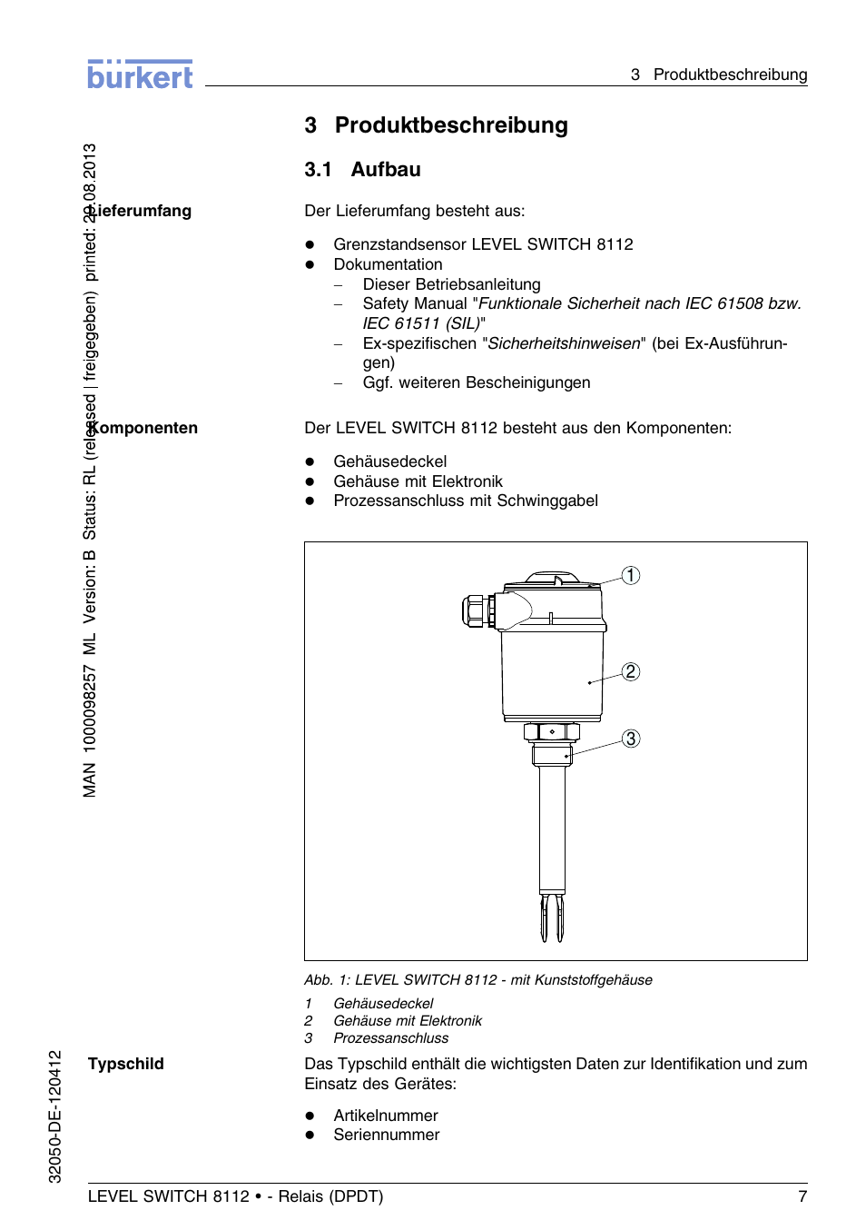 3 produktbeschreibung, 1 aufbau, 3produktbeschreibung | Burkert Type 8112 User Manual | Page 43 / 116