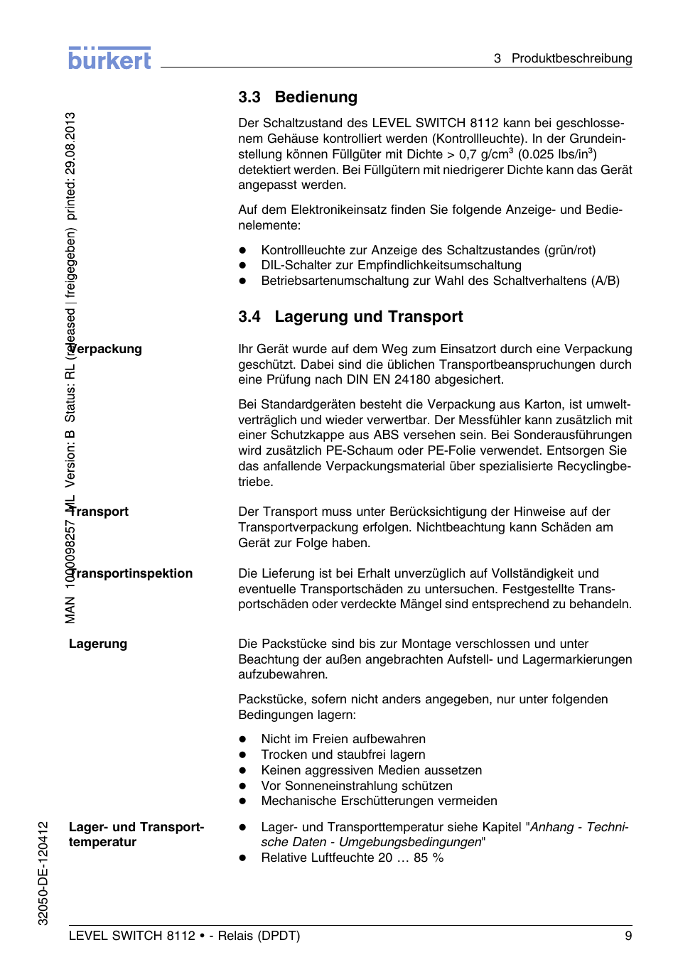 3 bedienung, 4 lagerung und transport | Burkert Type 8112 User Manual | Page 45 / 116