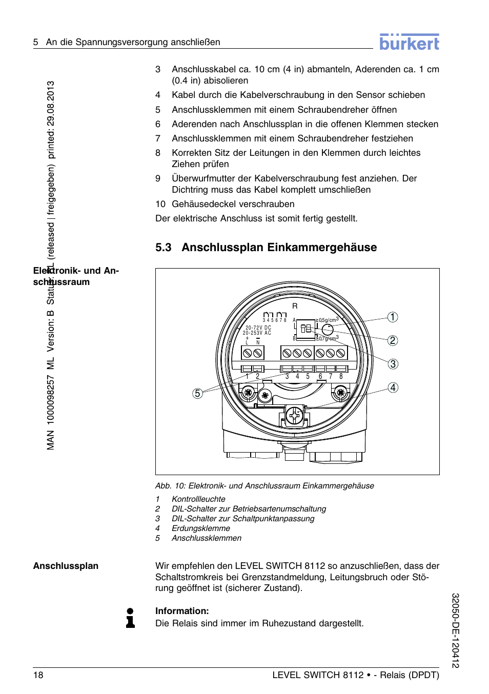3 anschlussplan einkammergehäuse | Burkert Type 8112 User Manual | Page 54 / 116