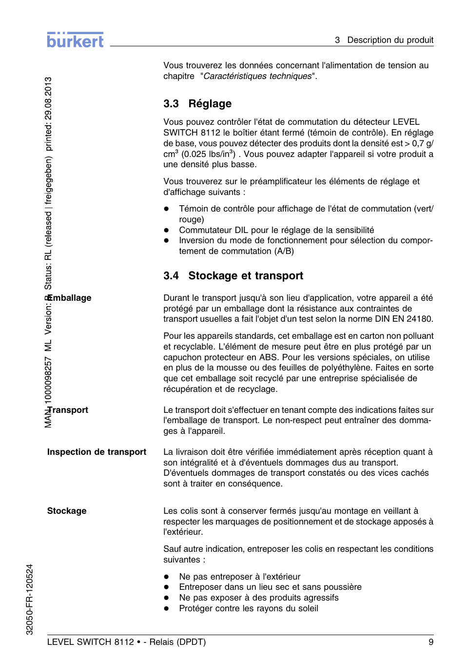 3 réglage, 4 stockage et transport | Burkert Type 8112 User Manual | Page 85 / 116
