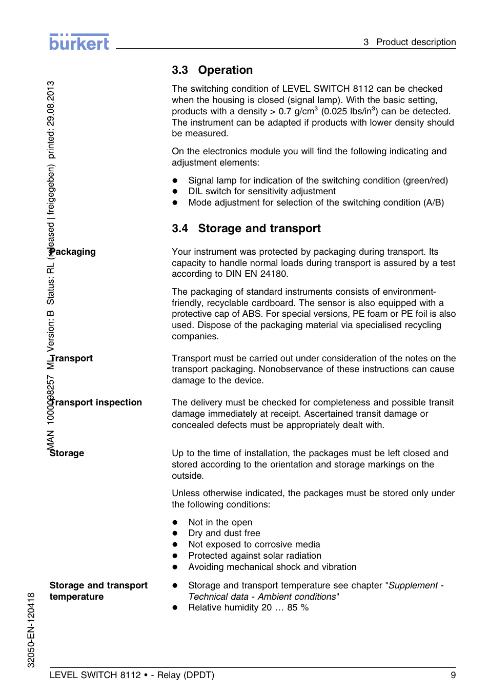 3 operation, 4 storage and transport | Burkert Type 8112 User Manual | Page 9 / 116