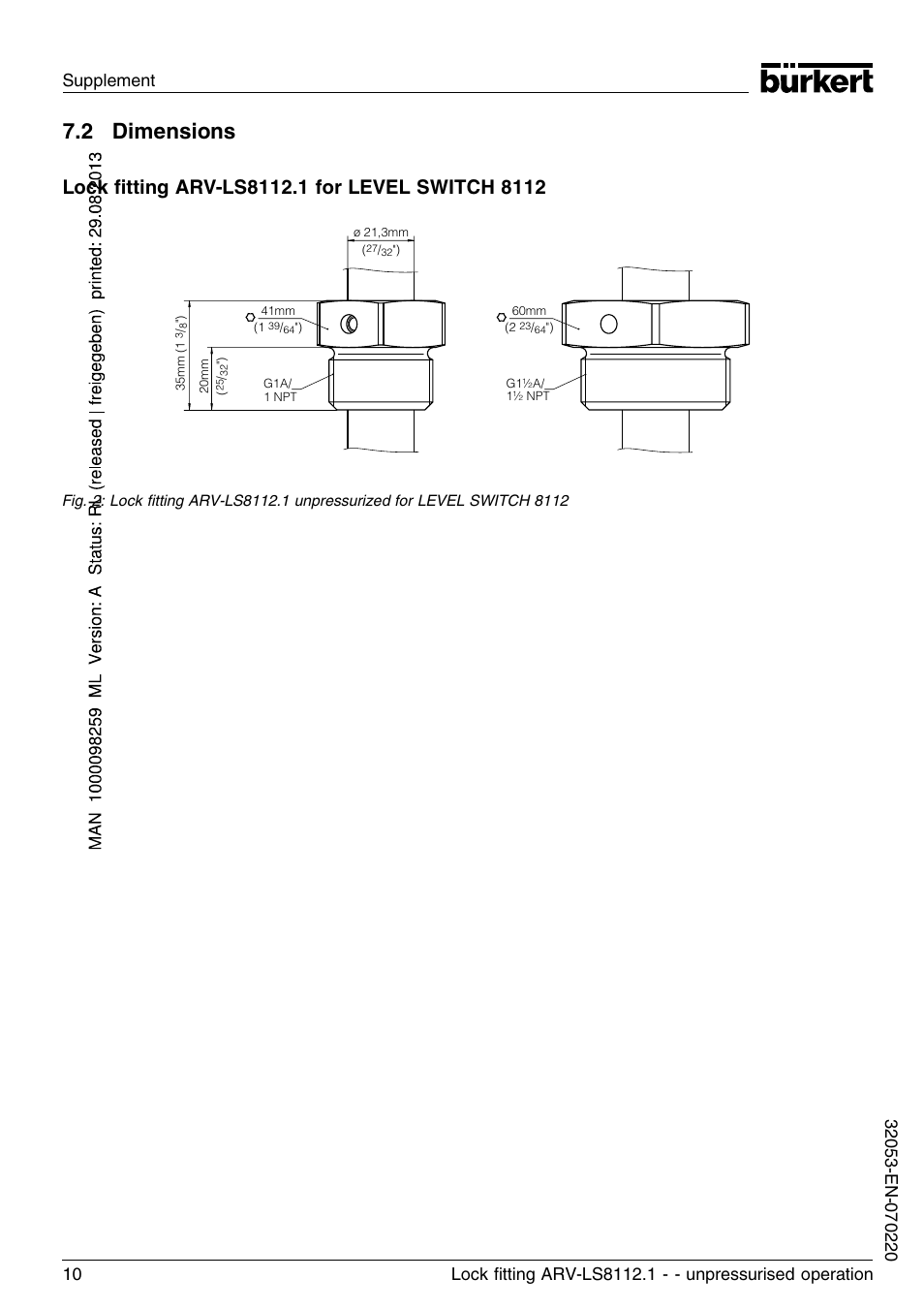 2 dimensions | Burkert Type 8112 User Manual | Page 10 / 36