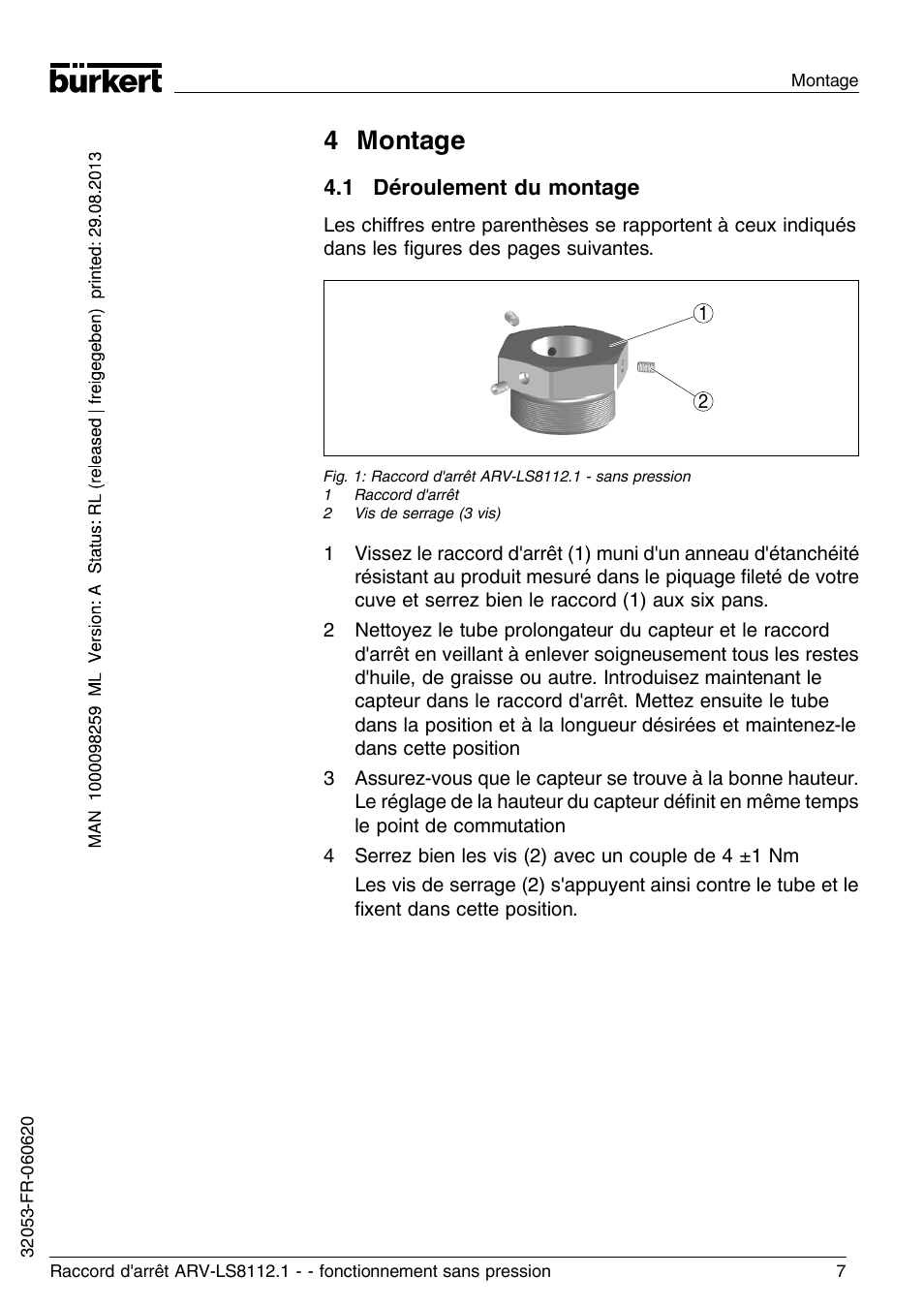 4 montage, 1 déroulement du montage | Burkert Type 8112 User Manual | Page 19 / 36