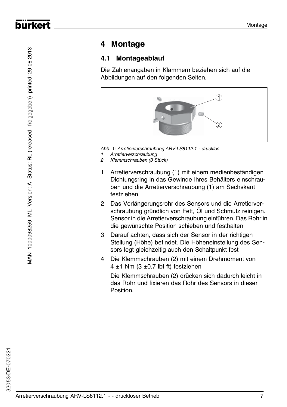 4 montage, 1 montageablauf | Burkert Type 8112 User Manual | Page 31 / 36