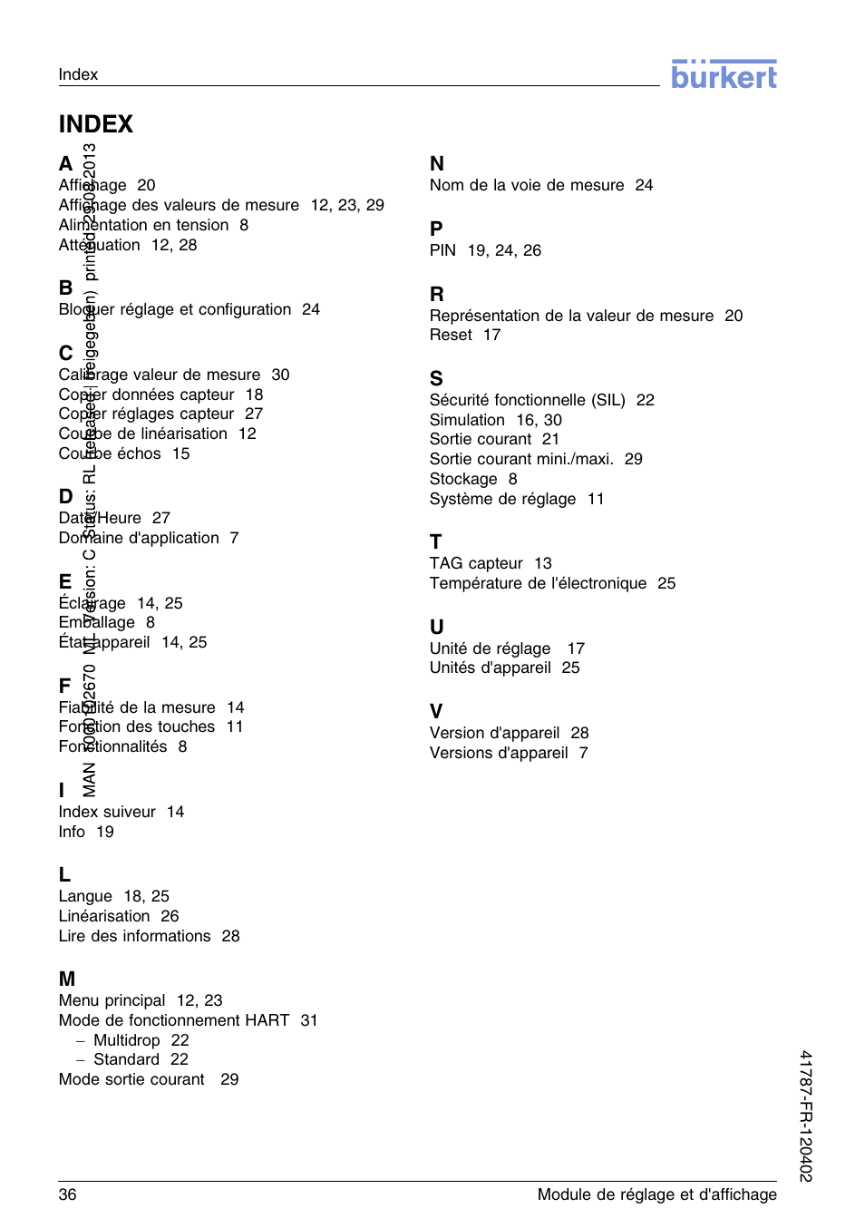 Index | Burkert Type 8186 User Manual | Page 108 / 112
