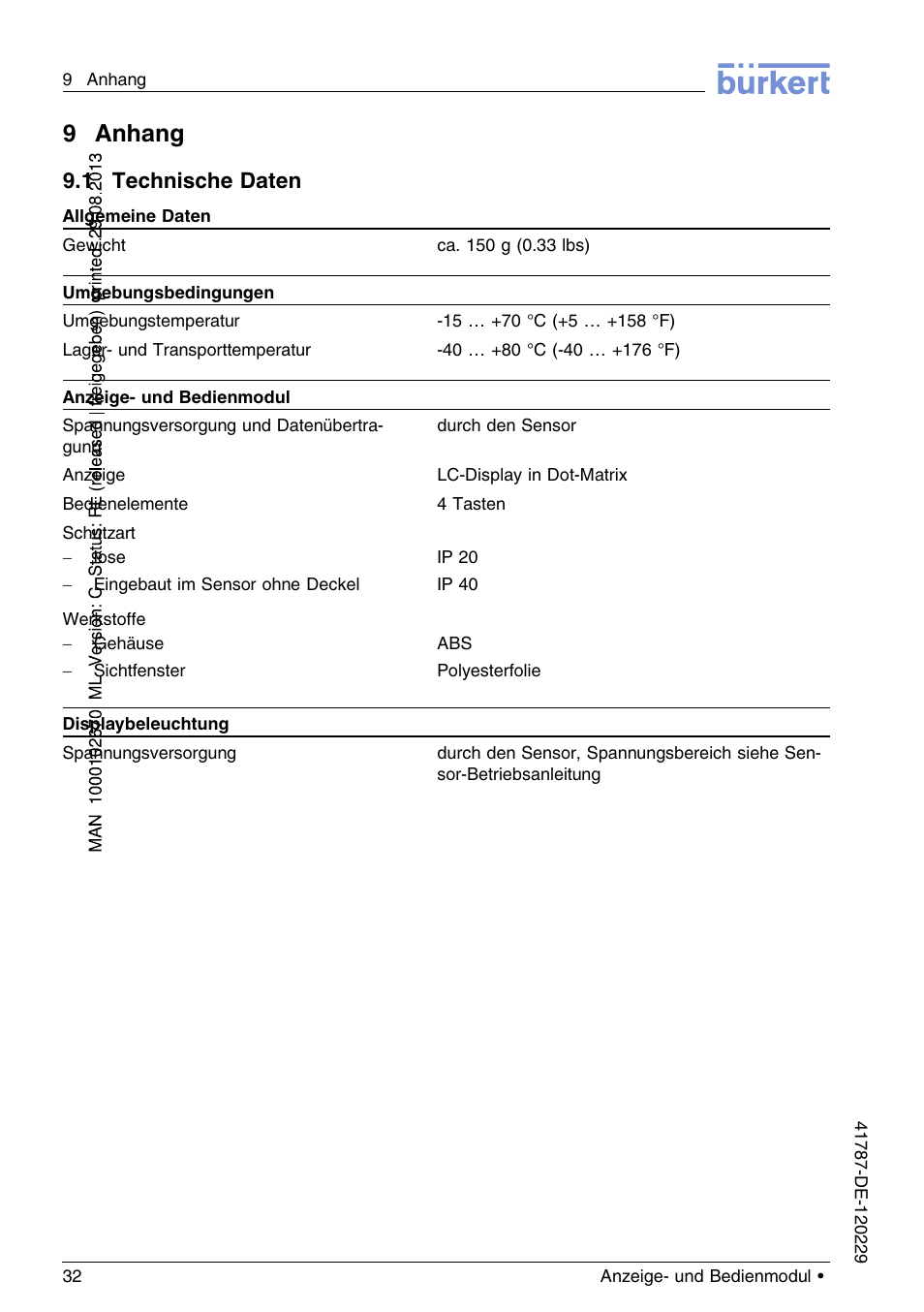 9 anhang, 1 technische daten, 9anhang | Burkert Type 8186 User Manual | Page 68 / 112