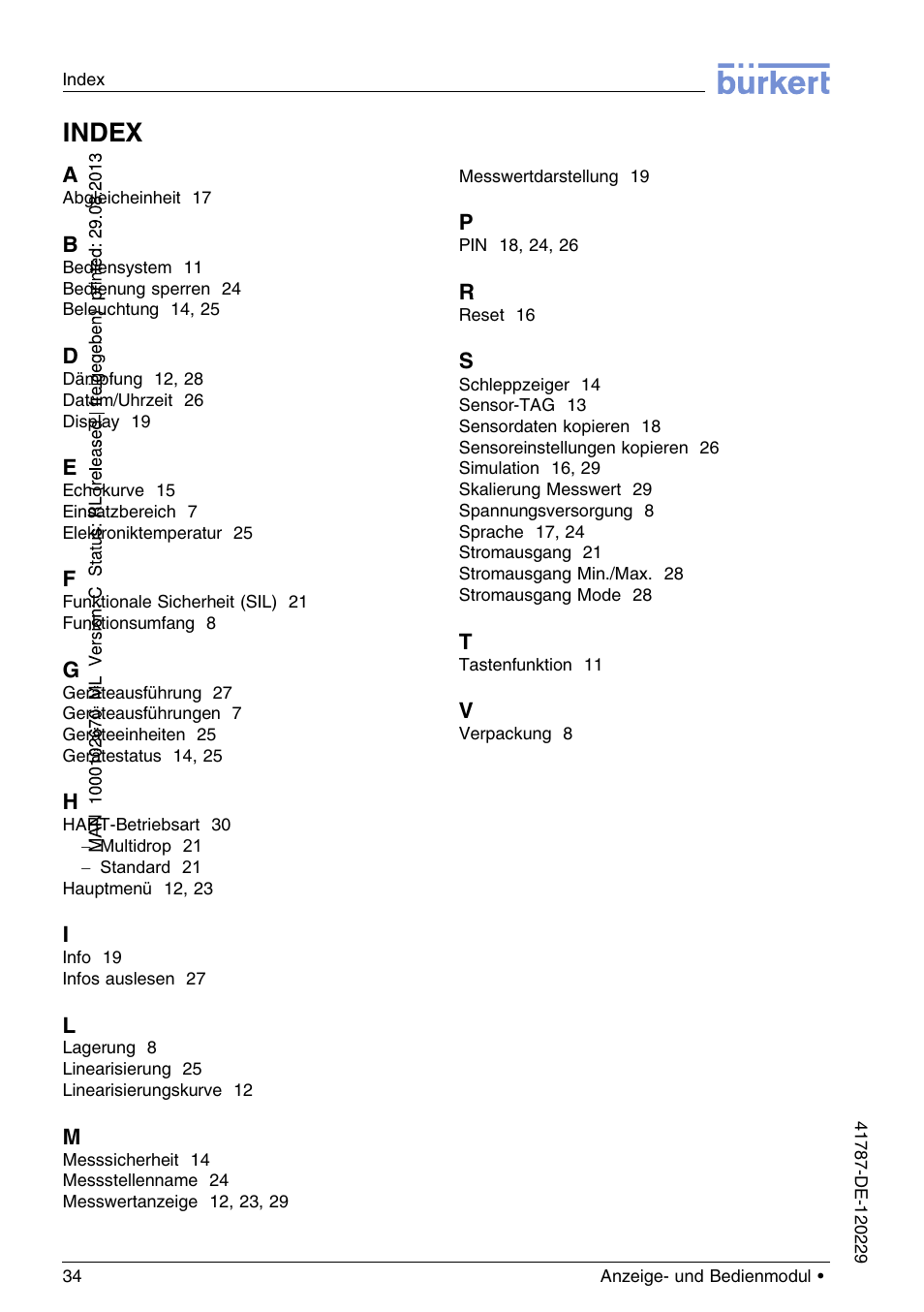 Index | Burkert Type 8186 User Manual | Page 70 / 112