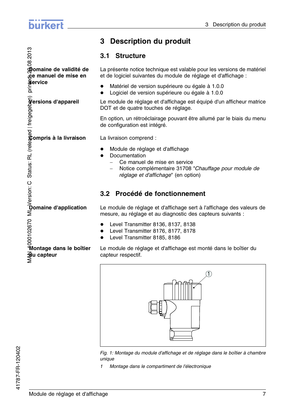 3 description du produit, 1 structure, 2 procédé de fonctionnement | 3description du produit | Burkert Type 8186 User Manual | Page 79 / 112
