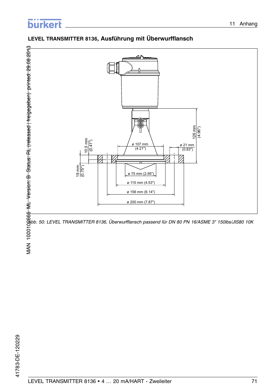 Ausführung mit überwurﬄansch | Burkert Type 8136 User Manual | Page 147 / 232