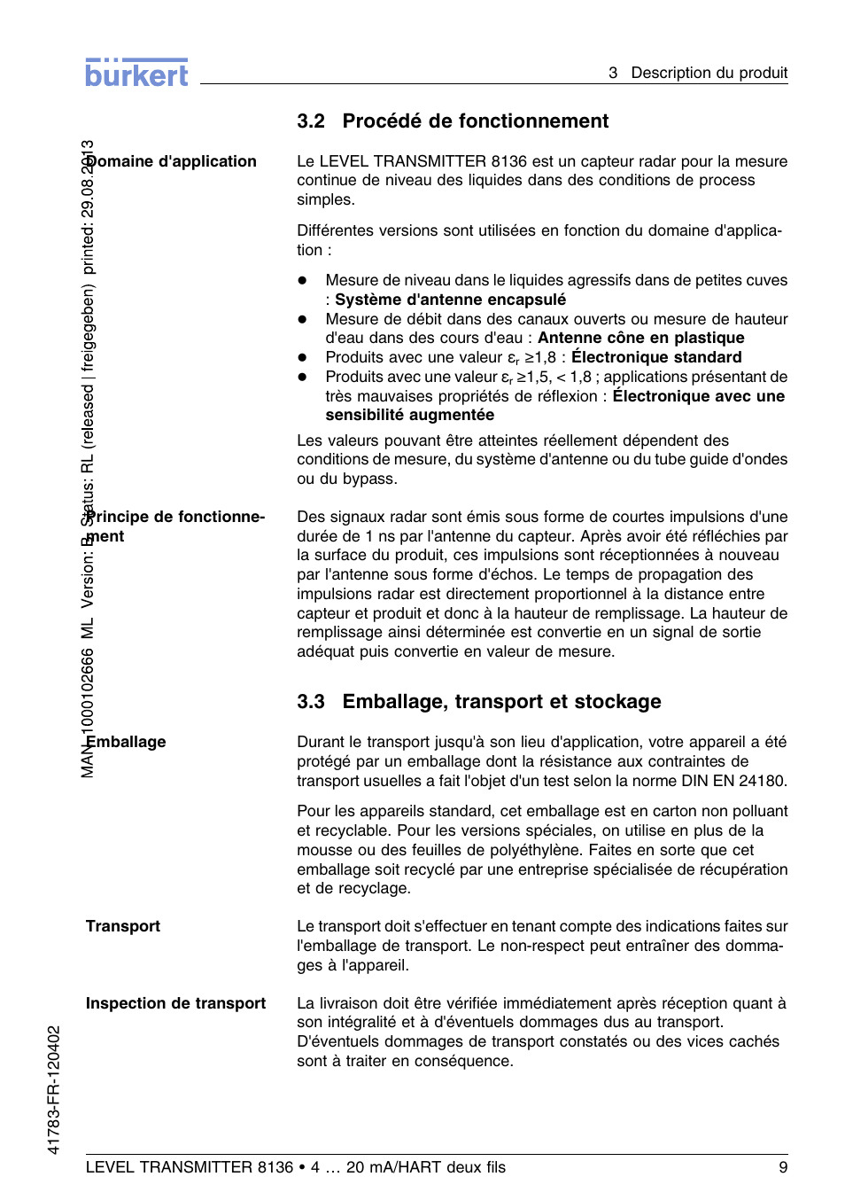 2 procédé de fonctionnement, 3 emballage, transport et stockage | Burkert Type 8136 User Manual | Page 161 / 232