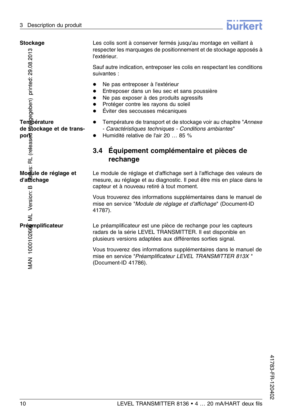 4 équipement complémentaire et pièces de rechange | Burkert Type 8136 User Manual | Page 162 / 232
