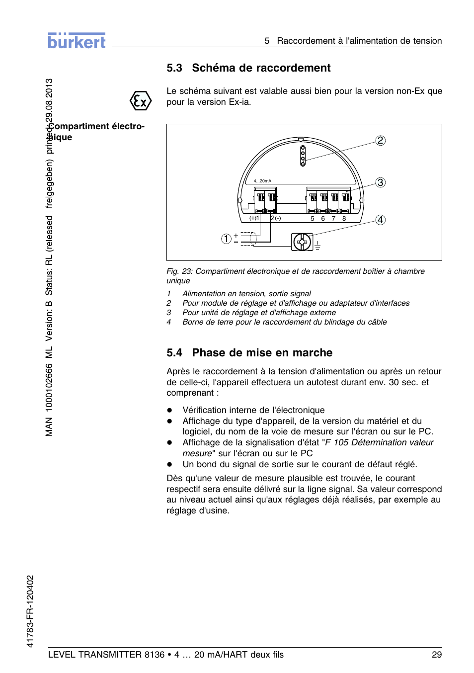 3 schéma de raccordement, 4 phase de mise en marche | Burkert Type 8136 User Manual | Page 181 / 232