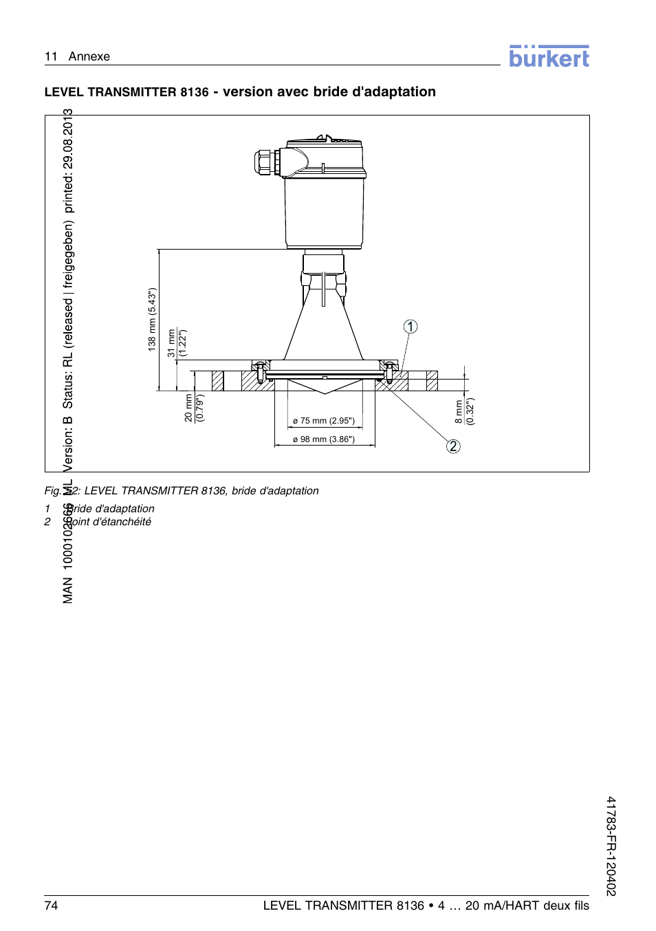 Version avec bride d'adaptation 2 1 | Burkert Type 8136 User Manual | Page 226 / 232