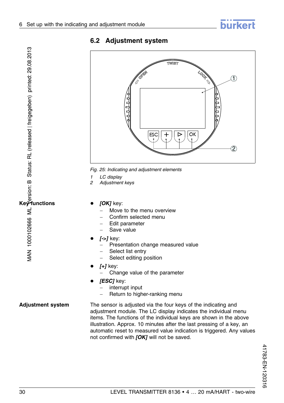 2 adjustment system | Burkert Type 8136 User Manual | Page 30 / 232