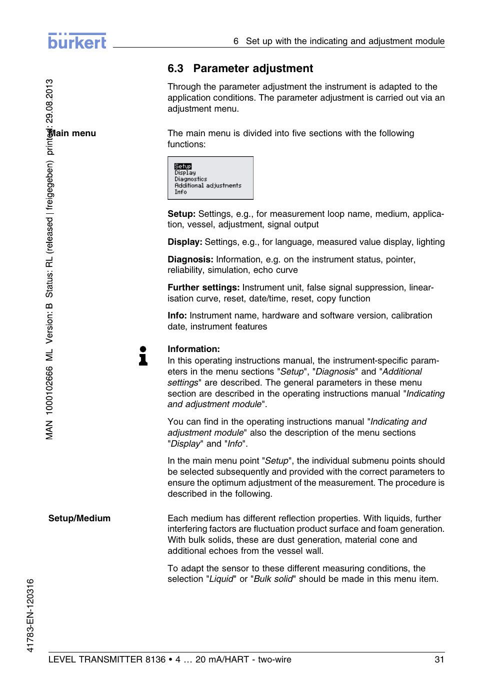 3 parameter adjustment | Burkert Type 8136 User Manual | Page 31 / 232