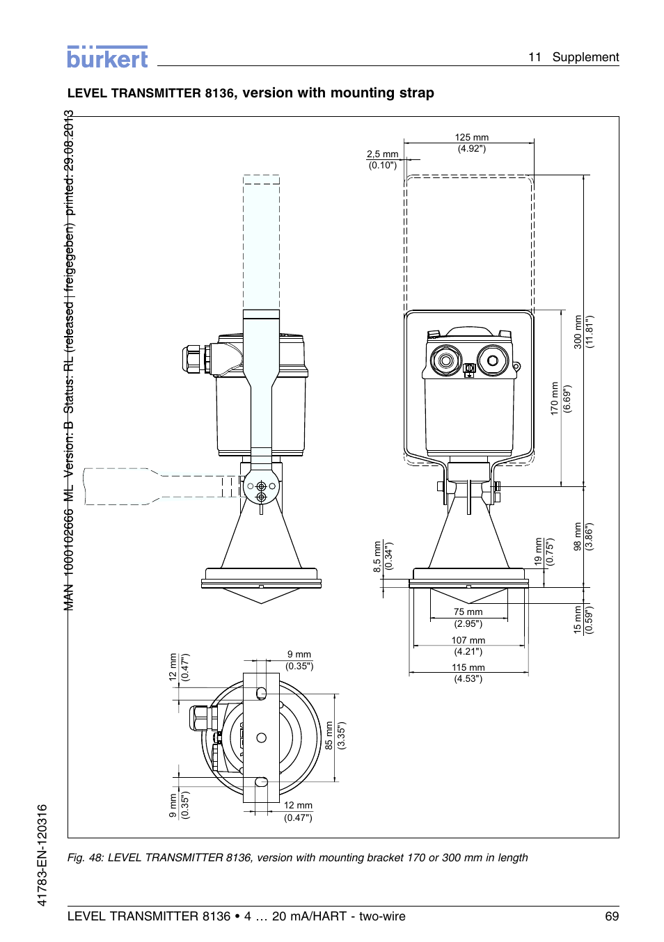 Version with mounting strap, Level transmitter 8136 | Burkert Type 8136 User Manual | Page 69 / 232