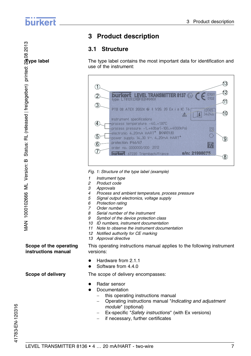 3 product description, 1 structure, 3product description | Burkert Type 8136 User Manual | Page 7 / 232