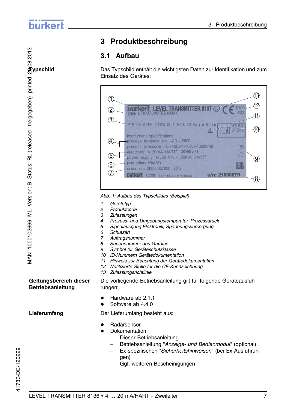 3 produktbeschreibung, 1 aufbau, 3produktbeschreibung | Burkert Type 8136 User Manual | Page 83 / 232