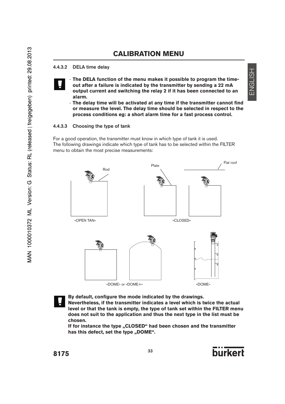 Calibration menu, English | Burkert Type 8175 User Manual | Page 101 / 204