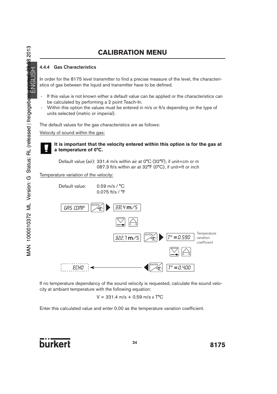 Calibration menu, English | Burkert Type 8175 User Manual | Page 102 / 204