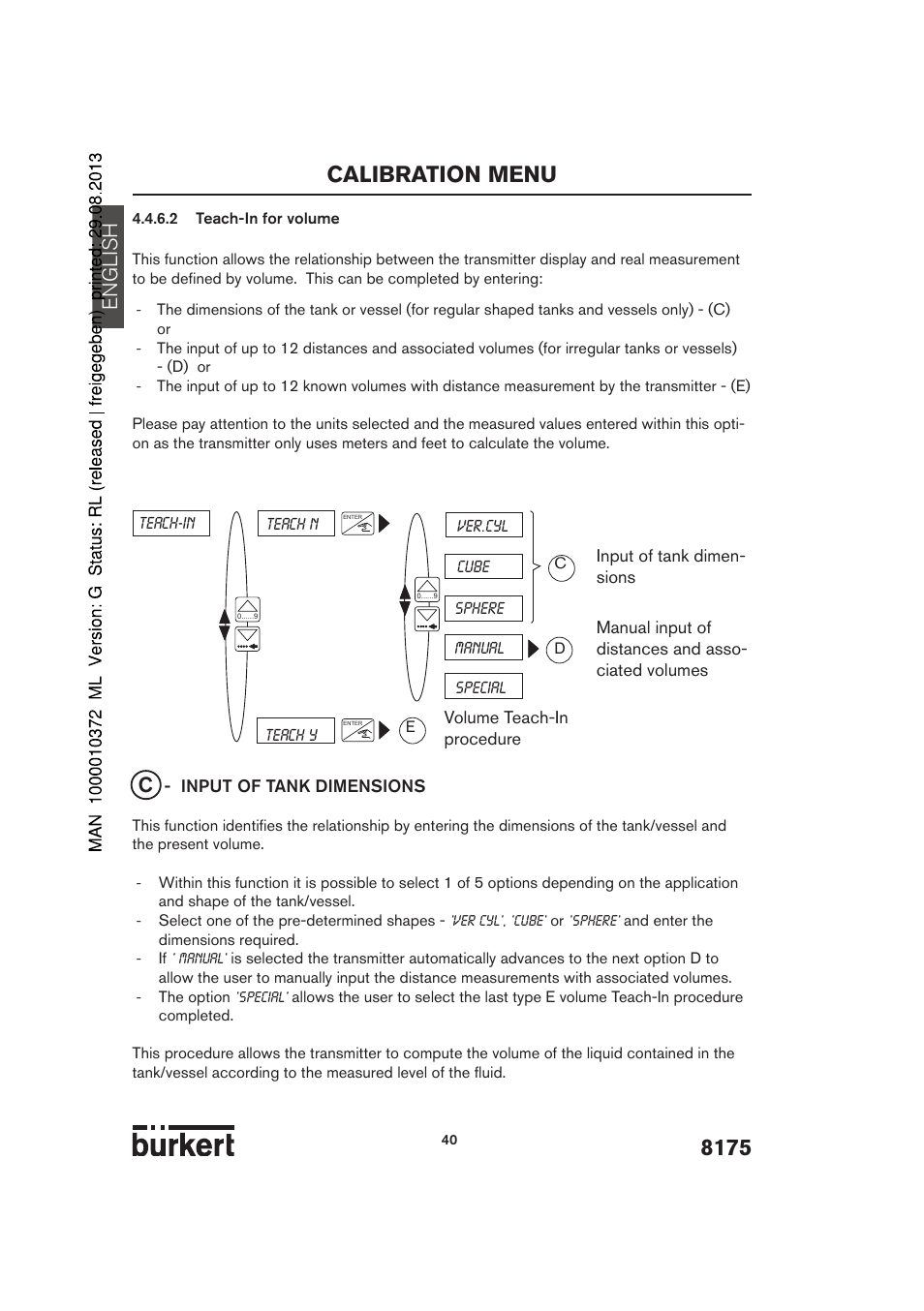 Calibration menu, English | Burkert Type 8175 User Manual | Page 108 / 204