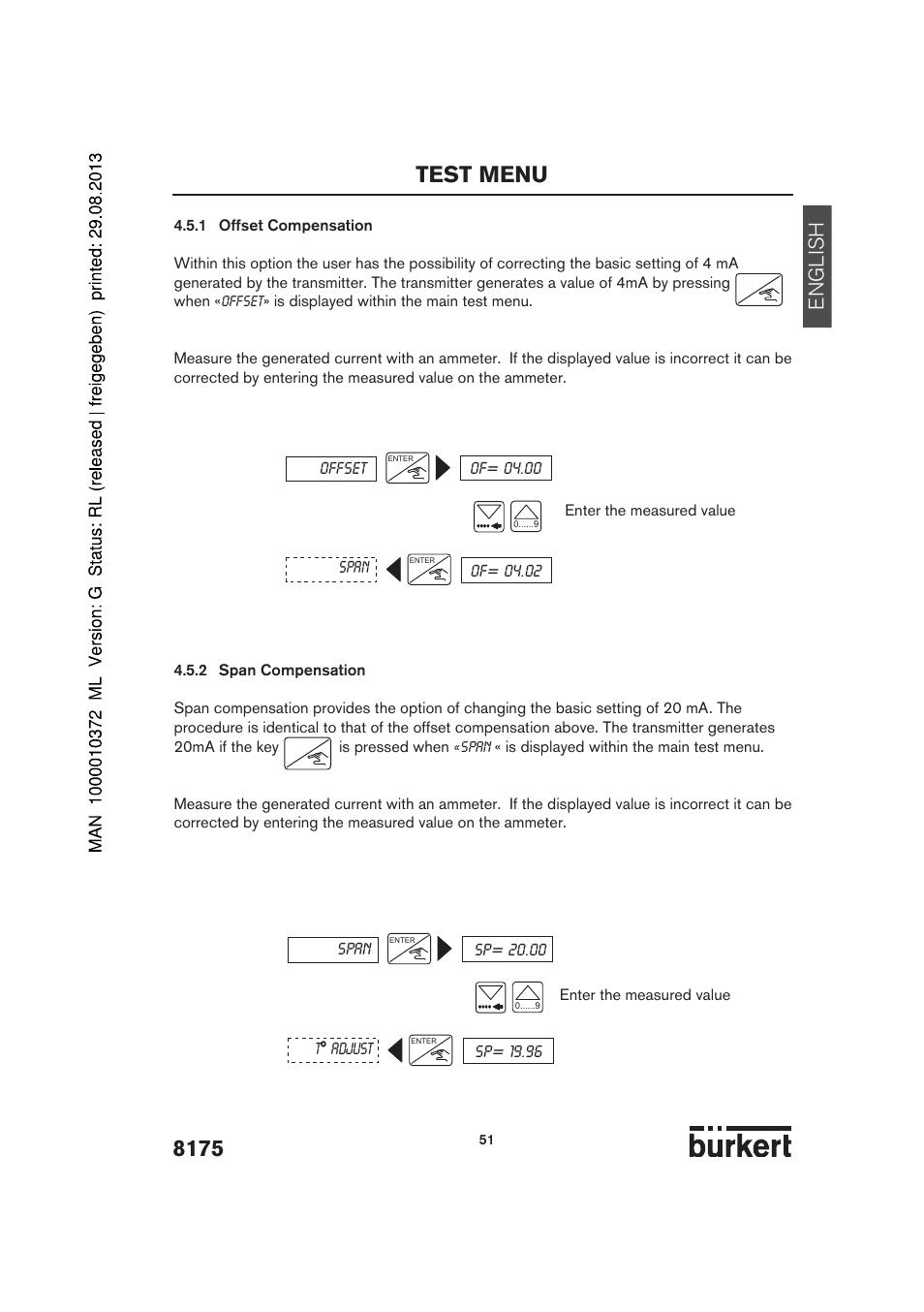 Test menu, English | Burkert Type 8175 User Manual | Page 119 / 204