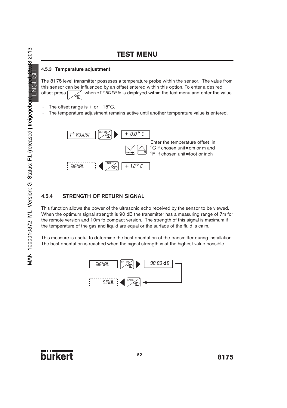 Test menu, English, Simul | Burkert Type 8175 User Manual | Page 120 / 204