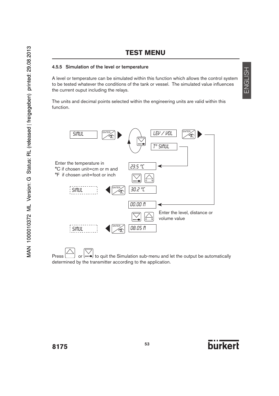 Test menu, English | Burkert Type 8175 User Manual | Page 121 / 204