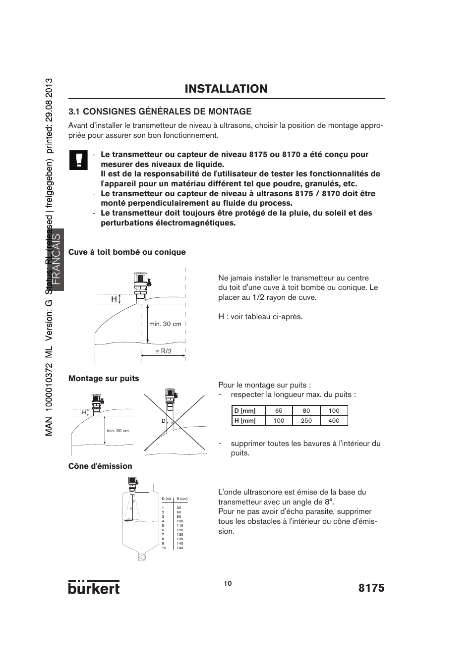8175 installation, Francais, 1 consignes générales de montage | Burkert Type 8175 User Manual | Page 146 / 204