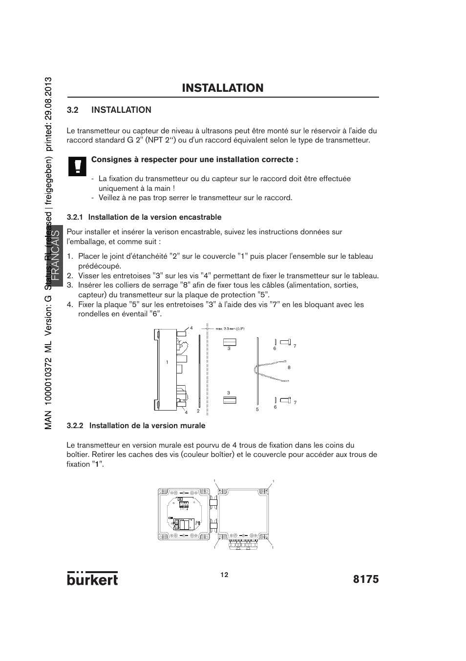 8175 installation, Francais, 2 installation | Burkert Type 8175 User Manual | Page 148 / 204