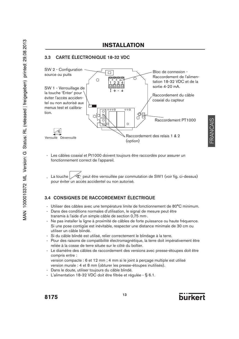 Installation, Francais | Burkert Type 8175 User Manual | Page 149 / 204