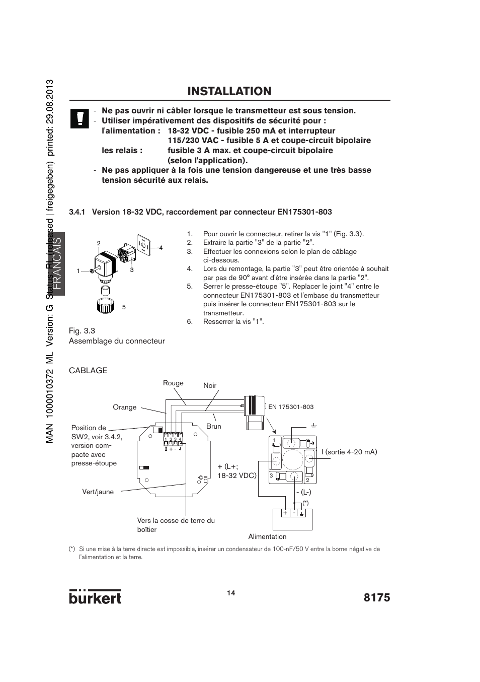 8175 installation, Francais | Burkert Type 8175 User Manual | Page 150 / 204