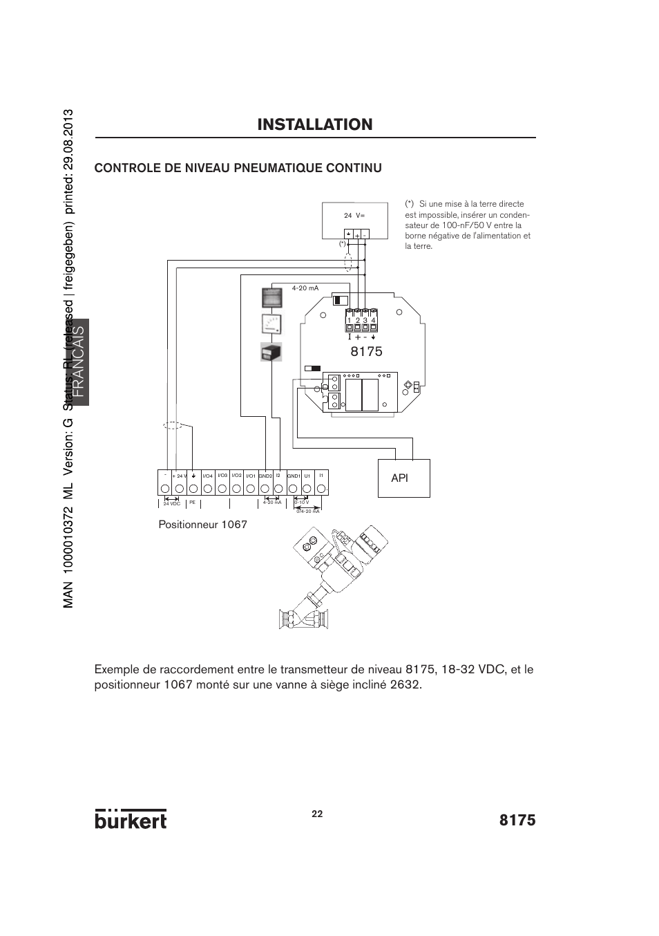 8175 installation, Francais, Positionneur 1067 | Burkert Type 8175 User Manual | Page 158 / 204