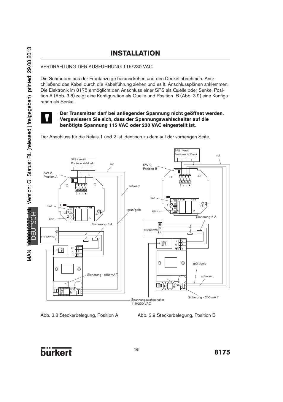 8175 installation, De ut sch | Burkert Type 8175 User Manual | Page 16 / 204