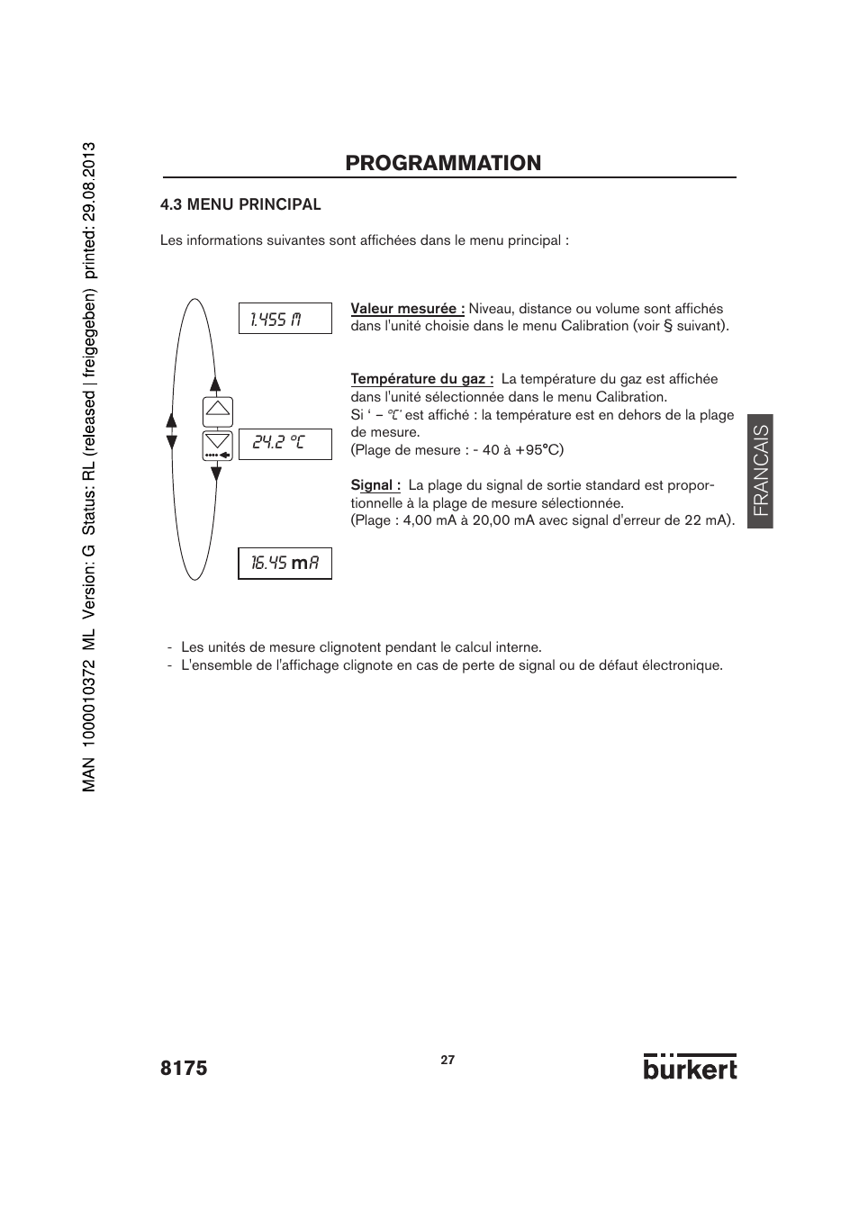 Programmation, Francais | Burkert Type 8175 User Manual | Page 163 / 204