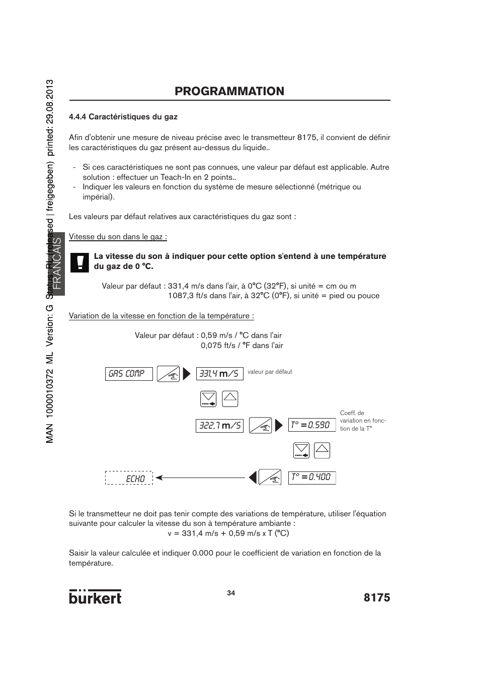 8175 programmation, Francais | Burkert Type 8175 User Manual | Page 170 / 204