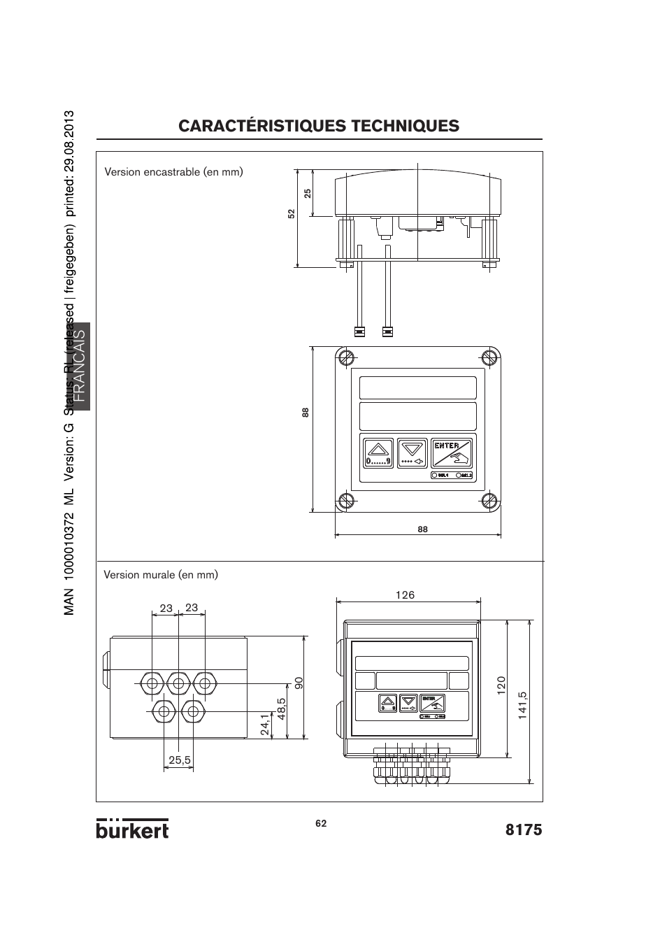 8175 caractéristiques techniques, Francais | Burkert Type 8175 User Manual | Page 198 / 204