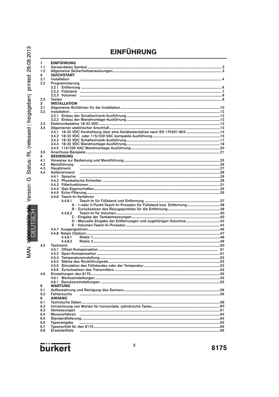 8175 einführung, De ut sch | Burkert Type 8175 User Manual | Page 2 / 204