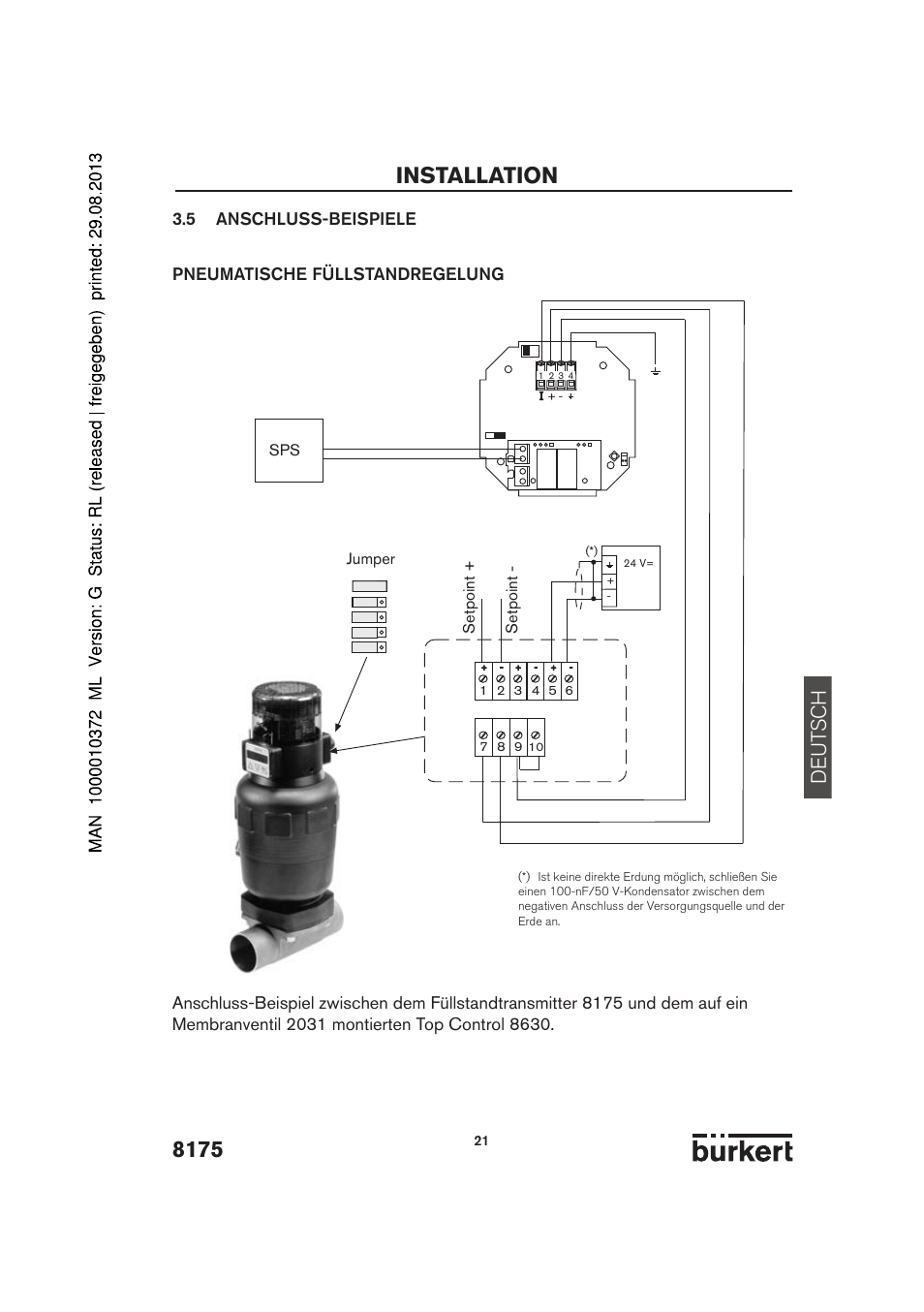 Installation, De ut sch | Burkert Type 8175 User Manual | Page 21 / 204