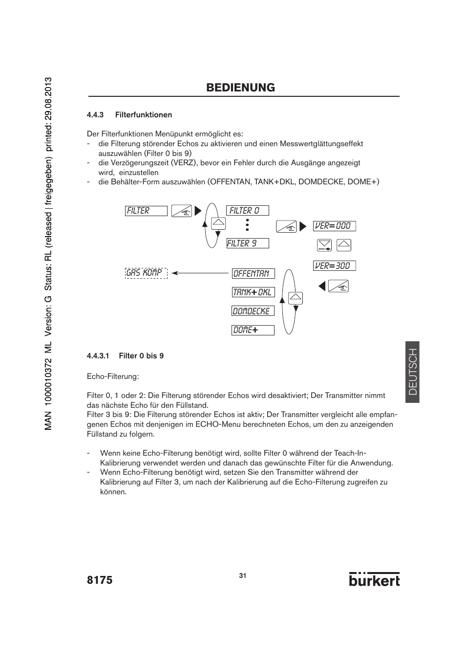 Bedienung, De ut sch | Burkert Type 8175 User Manual | Page 31 / 204