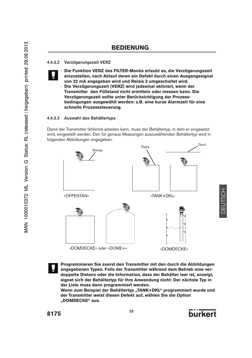 Bedienung, De ut sch | Burkert Type 8175 User Manual | Page 33 / 204
