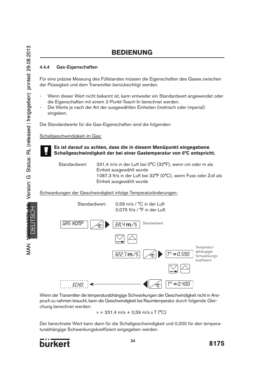 8175 bedienung, De ut sch | Burkert Type 8175 User Manual | Page 34 / 204