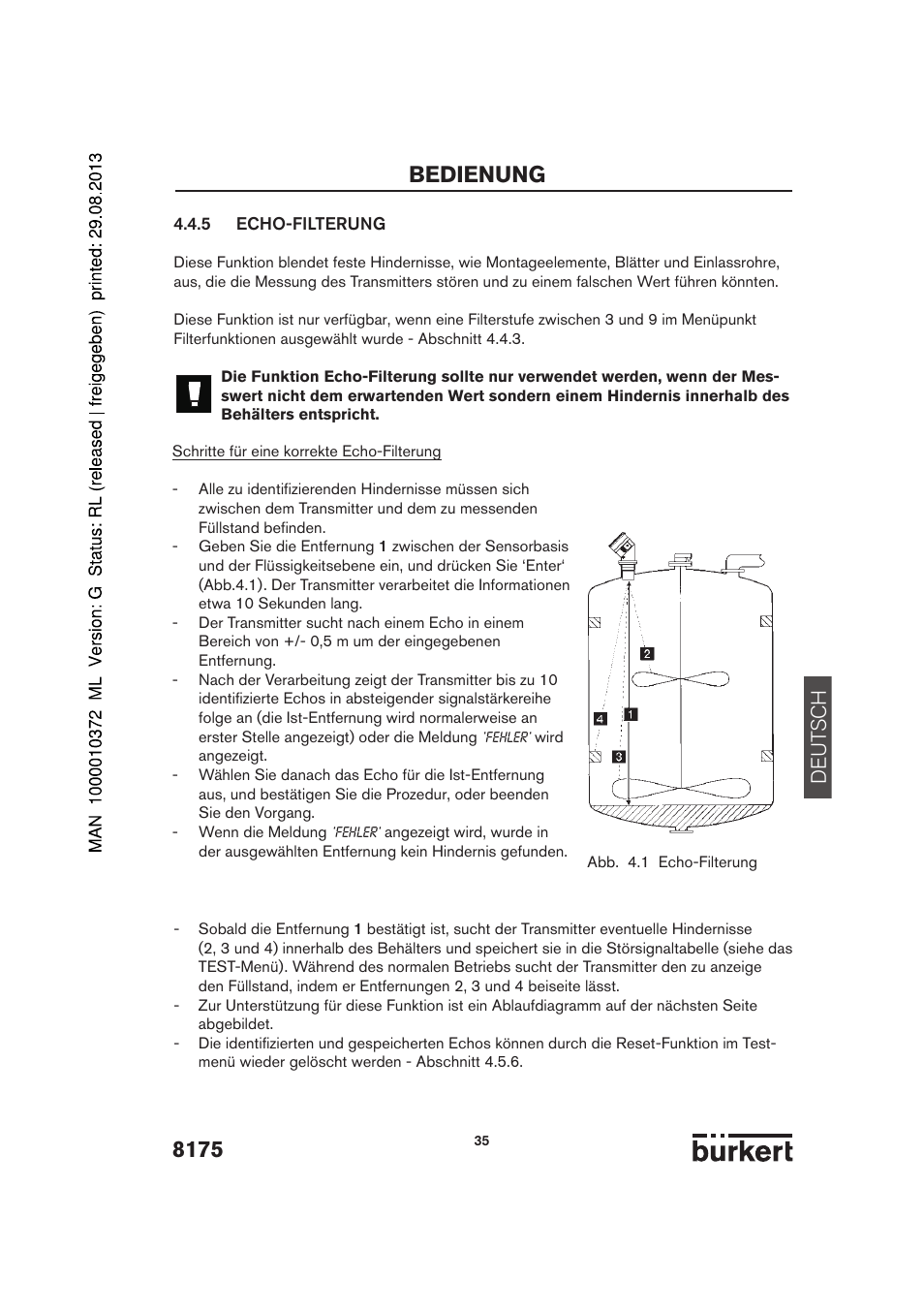 Bedienung, De ut sch | Burkert Type 8175 User Manual | Page 35 / 204
