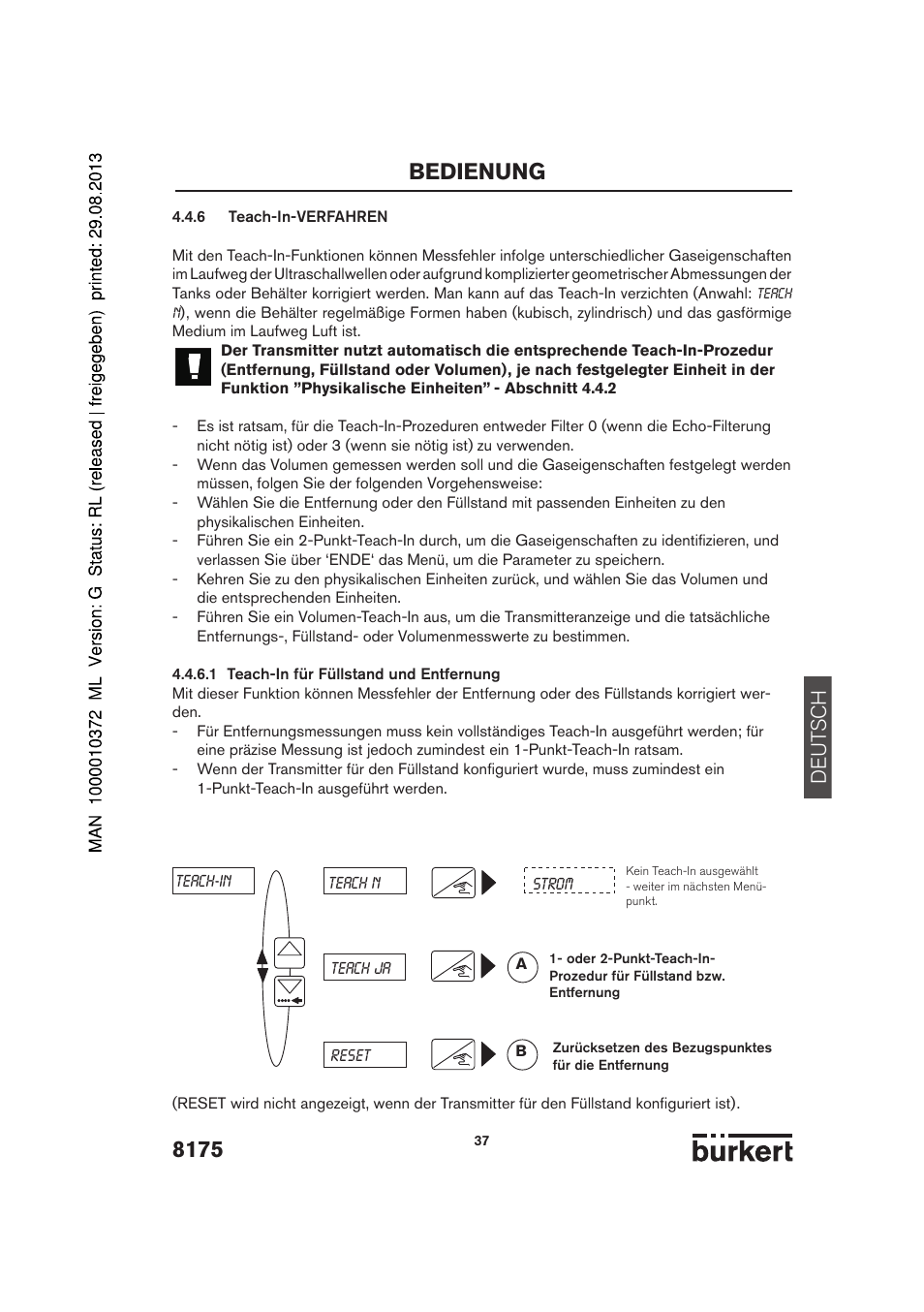 Bedienung, De ut sch | Burkert Type 8175 User Manual | Page 37 / 204