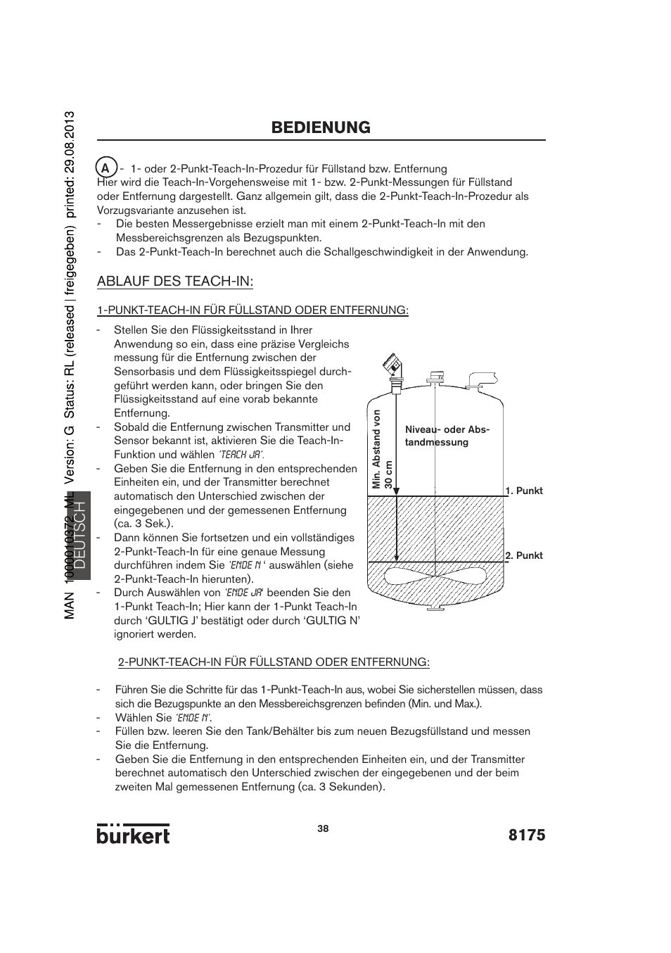 8175 bedienung, De ut sch | Burkert Type 8175 User Manual | Page 38 / 204