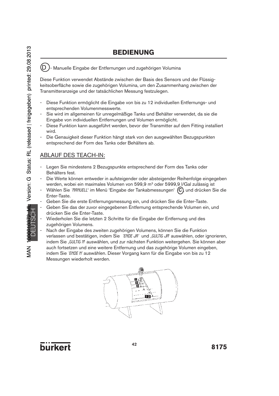 8175 bedienung, De ut sch, Ablauf des teach-in | Burkert Type 8175 User Manual | Page 42 / 204