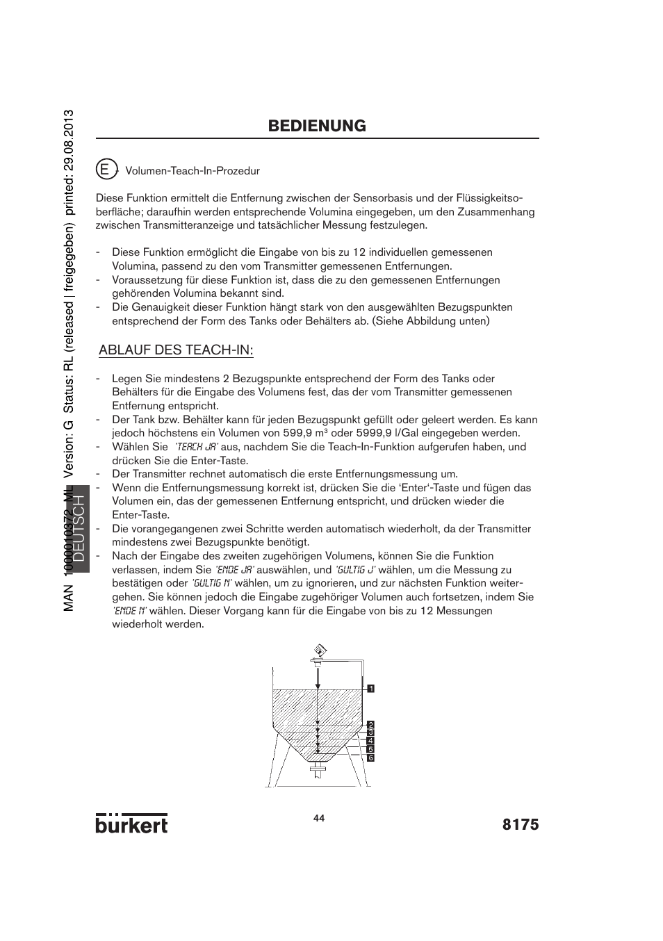 8175 bedienung, De ut sch | Burkert Type 8175 User Manual | Page 44 / 204